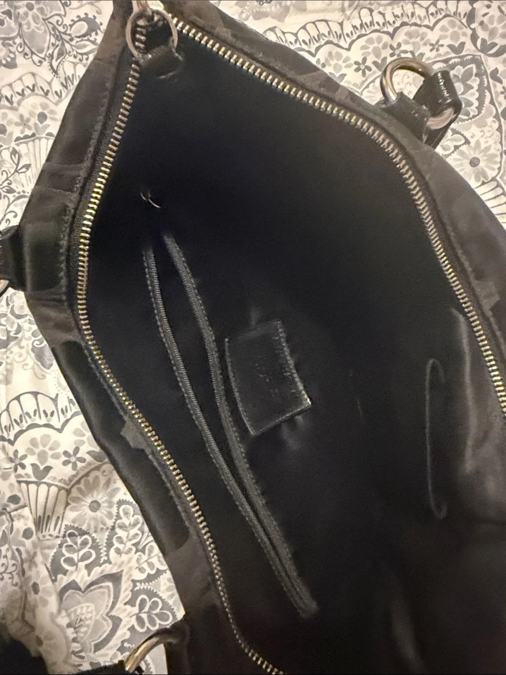 Coach Black Signature Shoulder Bag with Heart Zip Pull